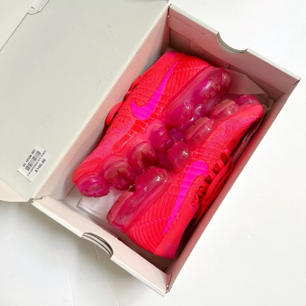 NIKE NEON HOT PINK BLAST HYPER PUNCH AIR VAPORMAX FLYKNIT KNIT SHOES SNEAKERS - Picture 8 of 9